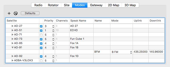 Modes Preferences This preferences panel sets the frequency and mode lists for the satellites you are interested in.