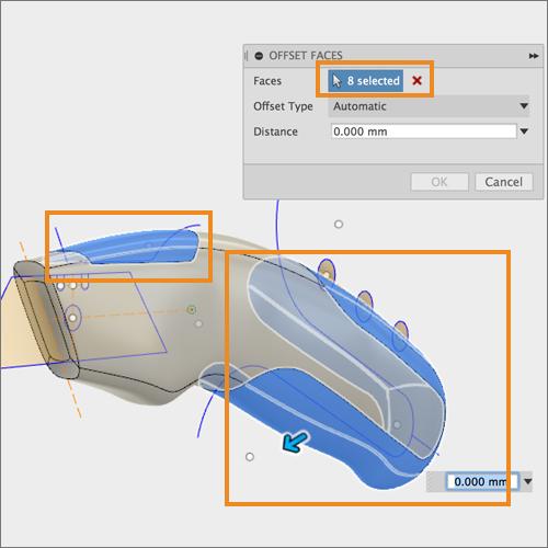 Step 11: Offset bodies with Press- Pull 1. Turn off visibility of Grip 1 and Grip 2. We re going to work on the 2 new grip bodies. 2. Right- click somewhere in canvas and select Press- Pull.