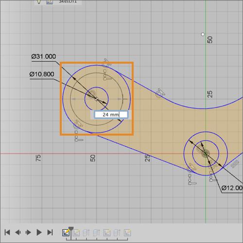 This cut is now tied to the original circle sketch, thus allowing us to easily make dimension changes moving forward. Step 14: Sketch a new circle profile 1.
