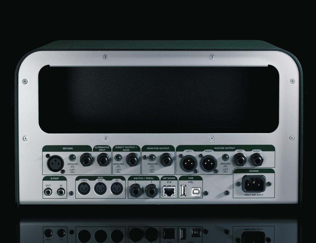 UNDER THE HOOD: Professional studio level inputs and outputs, multiple ground lifts, external effect loop, independent direct- and monitor outputs, digital I/O, foot pedal and MIDI support, USB for
