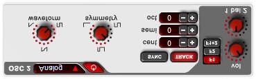 The F1, F2, F1+2, FM, AM buttons determine the oscillator output destination. F1 selects Filter 1, F2 selects Filter 2 while F1+2 selects both filters.