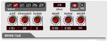 Quad LFO An LFO is an oscillator that generates low frequency signals that can be used to modulate other aspects of the signal. The Albino contains 4 separate LFOs each offering 9 user parameters.