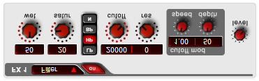 Filter / Distortion This effect module is an additional monophonic filter with saturation / distortion.