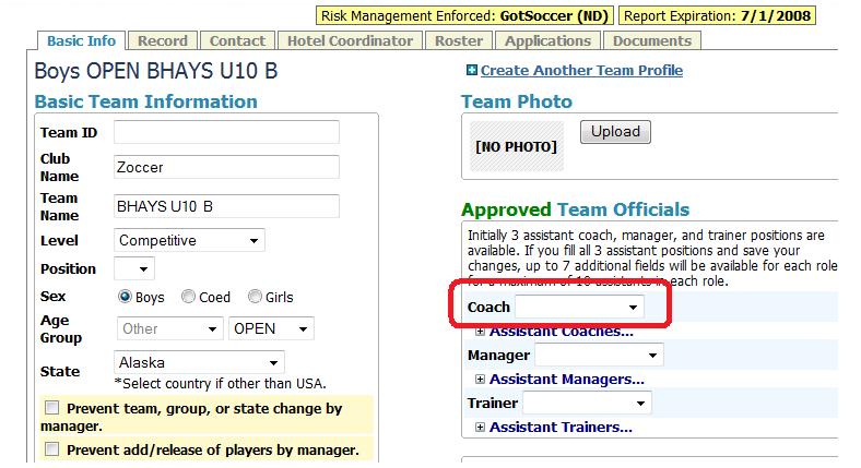 5) Click on the desired coach s name (Remember if the name does not appear it means the person does not have their KidSafe approval from MYSA.