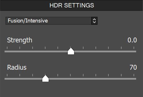 8.6.2 Fusion/Interior Settings Highlights: Adjusts bright areas in the image. Moving the slider to the right brightens the highlights.