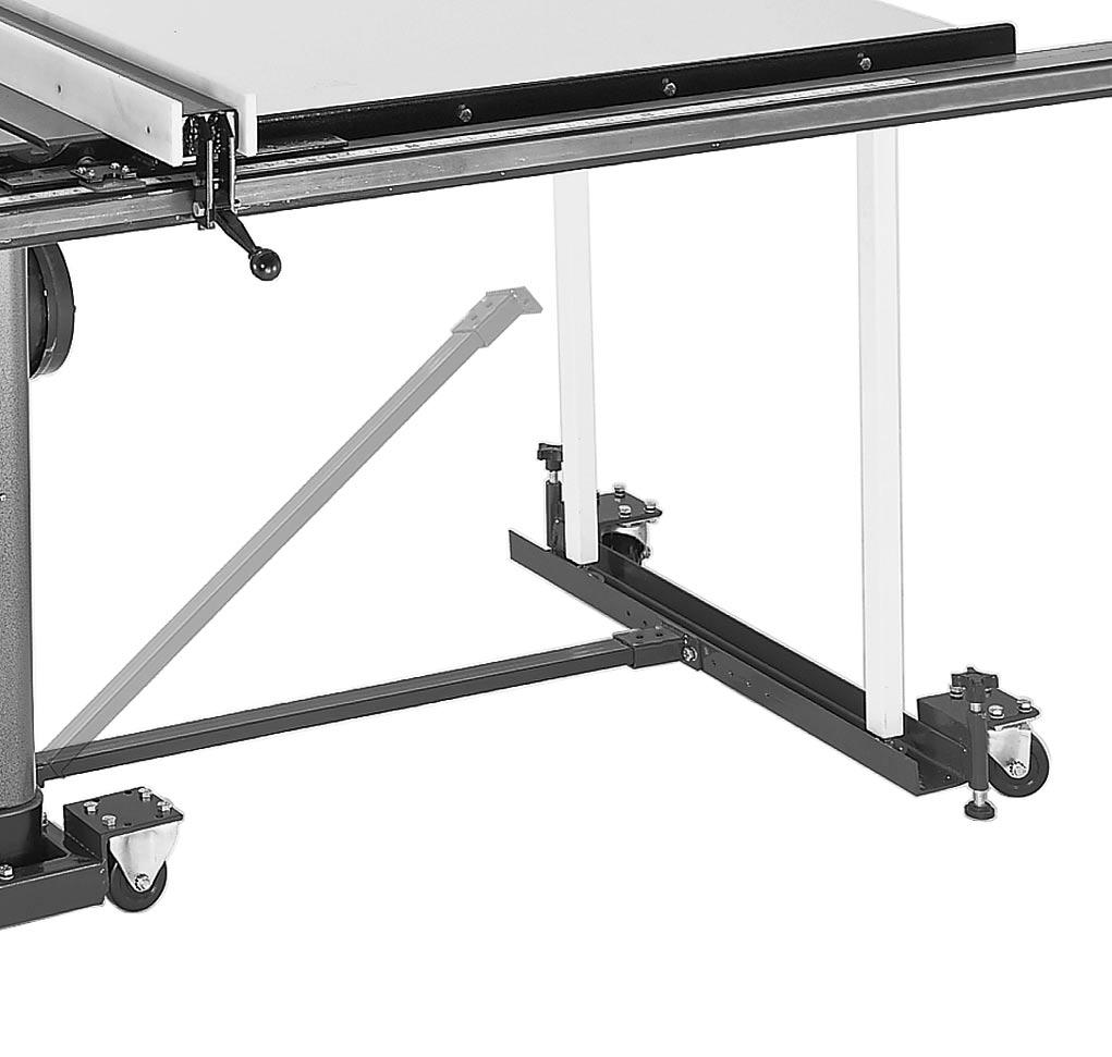 Place the extension channel assembly under the legs of the installed extension table. See Figure 6. The two swivel casters must be positioned so they are on the outside edge.