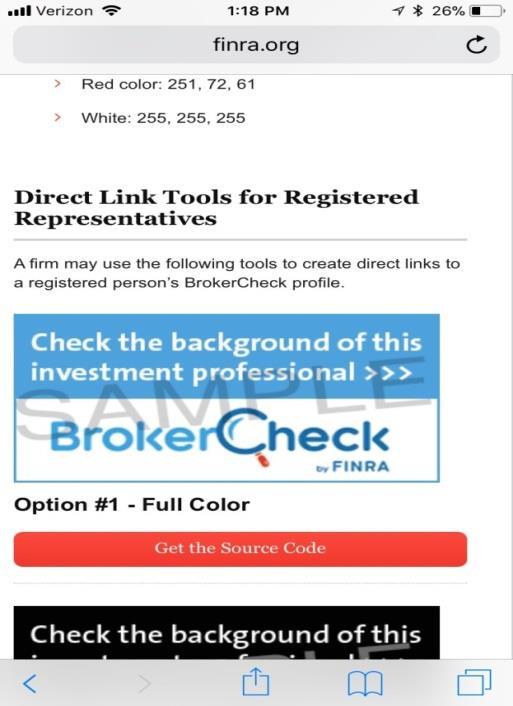 BrokerCheck Interpretation: Regulatory Notice 17-18 The BrokerCheck link is not required for social media or apps.