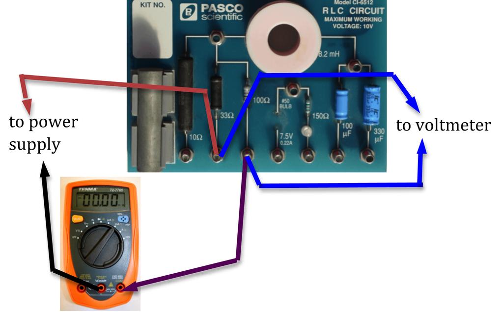 Figure 8: Connections for series circuit You will use the other multimeter as a voltmeter for measuring the potential difference across the series combination (as