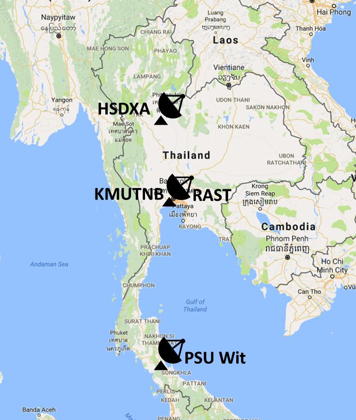 Fig. 1. Locations the ground stations in the Thailand ground station network 3.