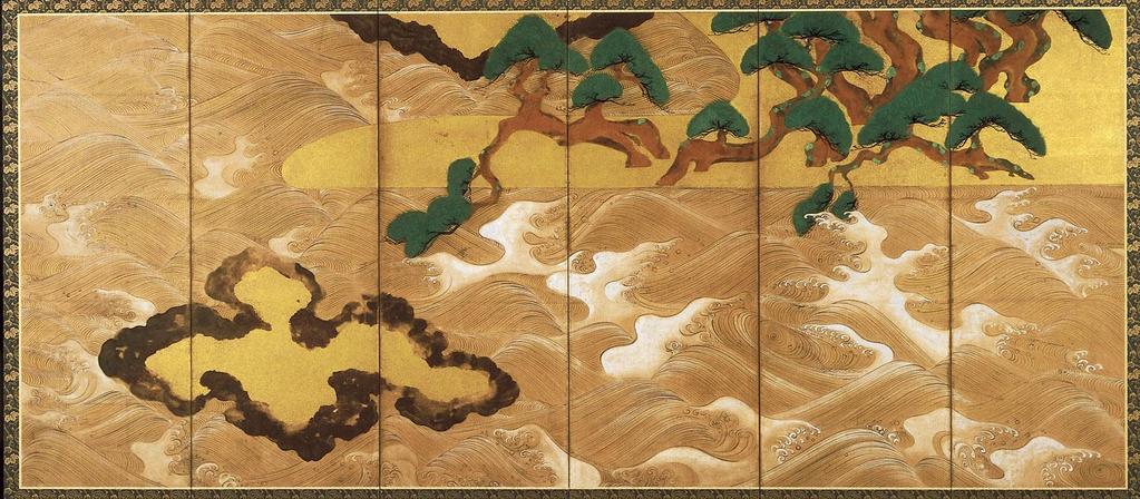 Waves at Matsushima, Tawaraya Sotatsu, Edo Period, pair of six-panel folding screens,