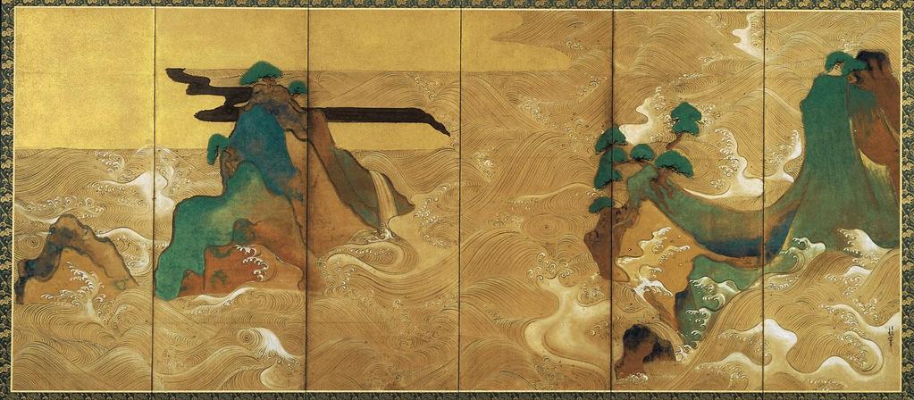 Waves at Matsushima, Tawaraya Sotatsu, Edo Period, pair of six-panel