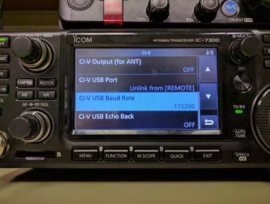 CI-V USB Baud Rate (7300 & 7851 only) The Baud Rate sets the CI-V data transfer rate when remotely controlling the radios through
