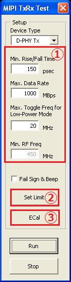 5.3.2. Frequency Domain Calibration 1. Input the parameters expected with the DUT (item1) 1. 2. Click Set Limit (item2). 3.