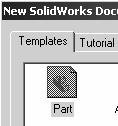 Substitute the PART- MM-ISO or PART-MM-ANSI Template to create the same parts in millimeters. Create an English document template. 1) Click New. Click the Part icon from the Templates tab. Click OK.