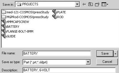 Click PART-IN- ANSI, [PART-MM-ISO] from the Template dialog box. Click OK. 9) Save the empty part. Click Save. Select ENGDESIGN-W- SOLIIDWORKS\ PROJECTS for Save in file folder.