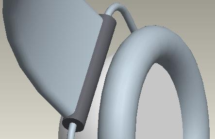 sided extrusion of a diameter 6 circle that is 35 long around the join of the strap to the wire. near the centre of the wire until the END:CURVE symbol highlights.