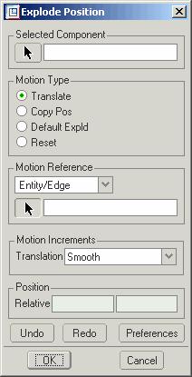 In the Explode tab choose EDIT > REDEFINE > POSITION to reposition the parts. The explode position dialog will be shown as in Figure 16.