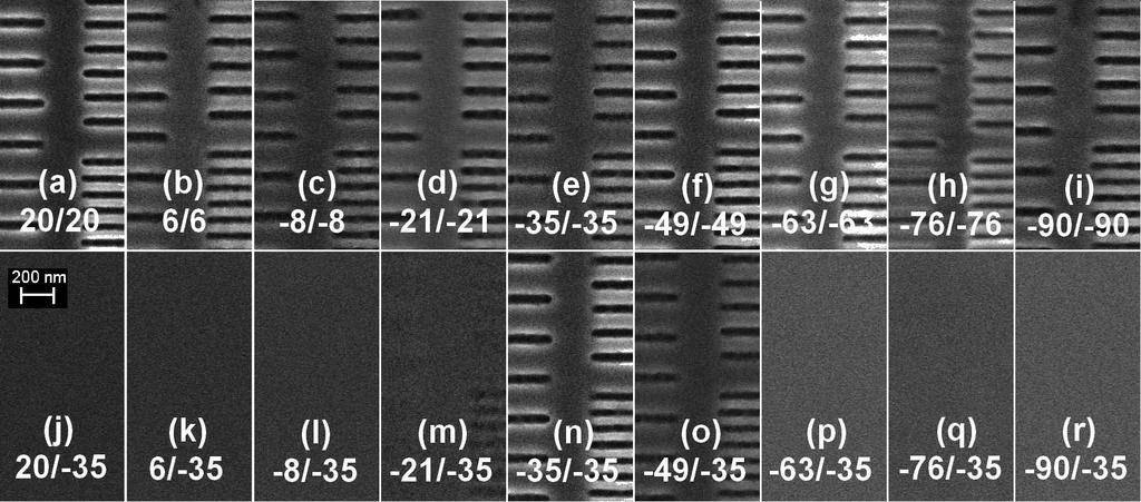 Figure 2.3: Gratings of 300, 200, and 100 nm pitch in ZEP520A on 4 inch quartz wafer. Average line width is 60 nm.
