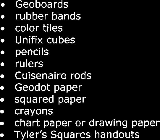 squared paper crayons chart paper or drawing paper Tyler's Squares handouts