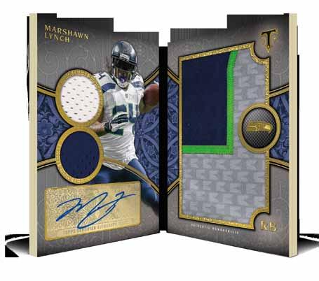 Triple Threads Auto Relic Trios Featuring players from the past, present and future with their autograph & jersey piece autographs. Emerald Parallel # d to 18. Pigskin PATCH Parallel # d to 1.