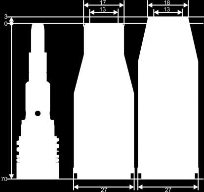 measurements in mm] Standard gas nozzles Short Flush Long Diameter Shape Part number Part number Part number 13mm bottle shaped