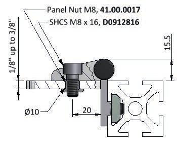 044 Panel Hinge 25 Material: Al tumbled Requires ø10 mm hole with 20 mm distance to