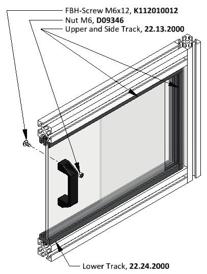 Elements for Sliding Windows Sliding window tracks snap into the T-slots of the profiles.