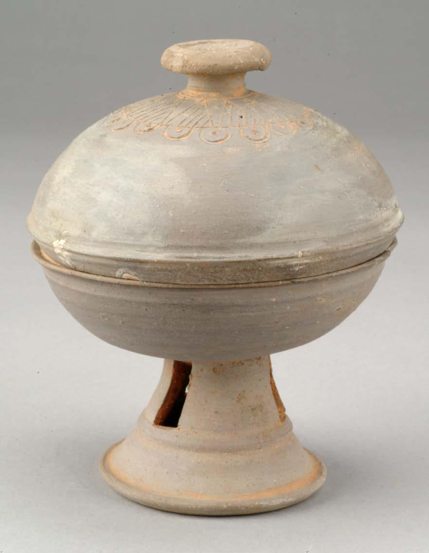 Pedestal Bowl with Cover first half 6 th century unglazed stoneware with incised and stamped decoration UMMA 2004/1.