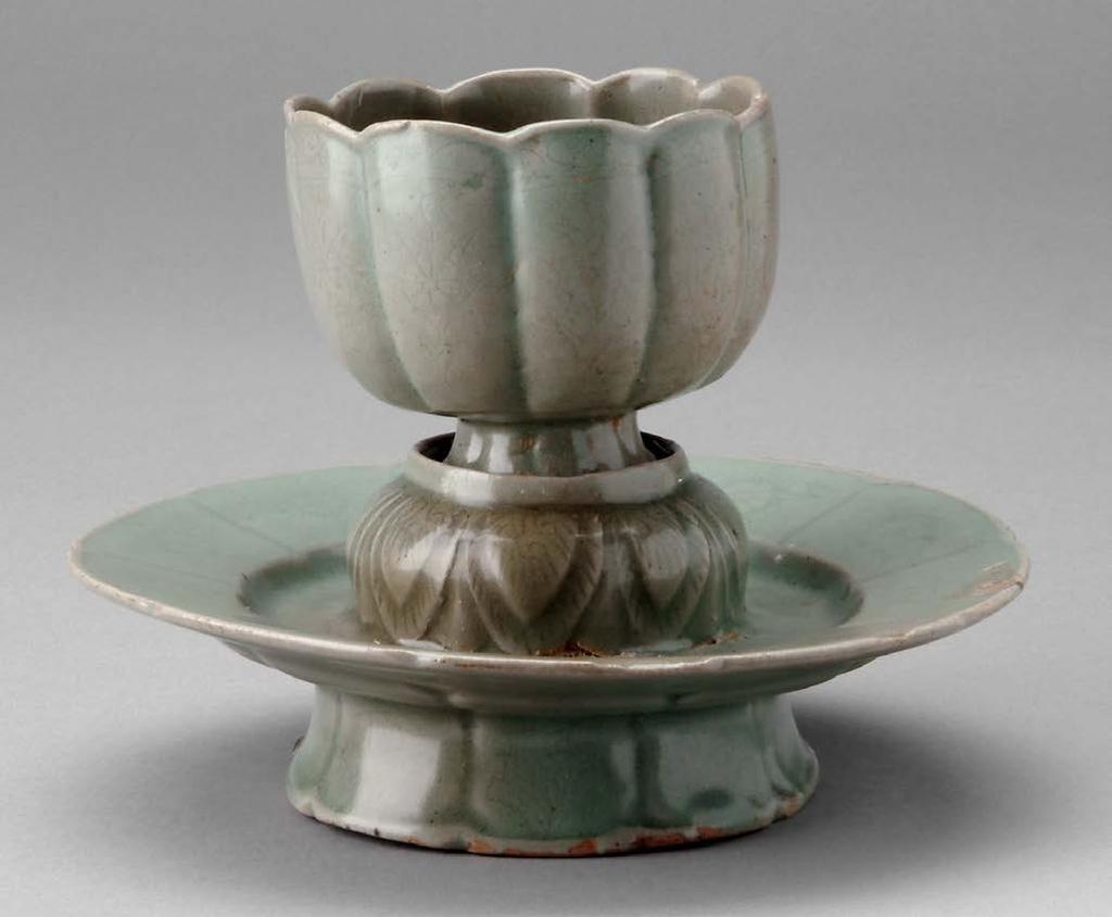 Lotus-shaped Cup & Stand, 12 th century, stoneware with incised decoration under celadon glaze, UMMA 2004/1.235A&B The repeating ten-lobed forms are all variations of the lotus.