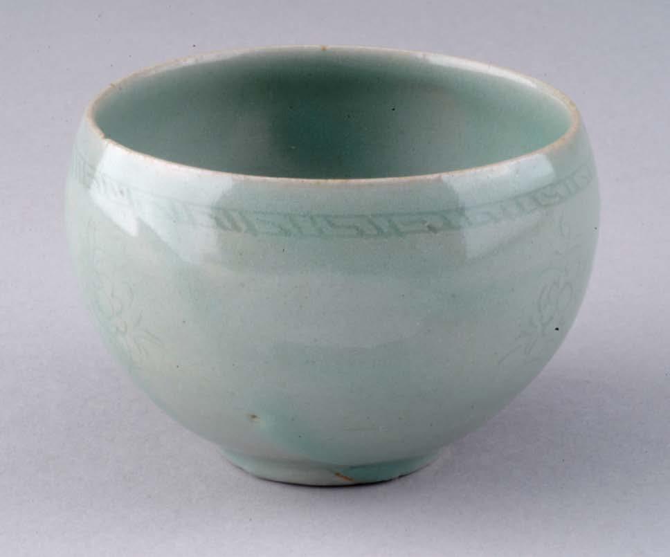 Cup with Peony Design, early 12 th century, stoneware with incised decoration under celadon glaze, UMMA 2004/1.