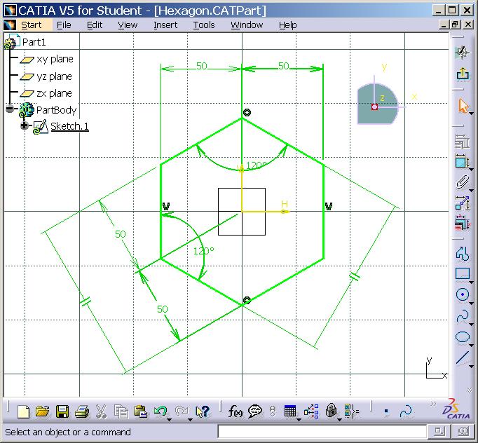 Figure 21: The completely dimensioned hexagon The hexagon has to be constrained as well as its position in the working space.
