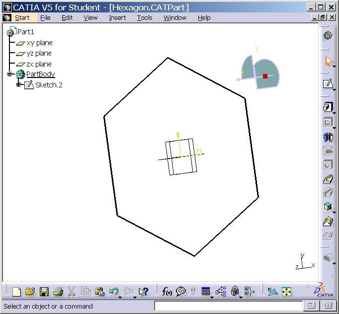 Figure 32 shows the complete hexagon sketch. Using Pad generates a body from the sketch. For editing the sketch, e. g. modifying the geometry, the sketch has to be double clicked, either in the structure tree or in the modeling area.