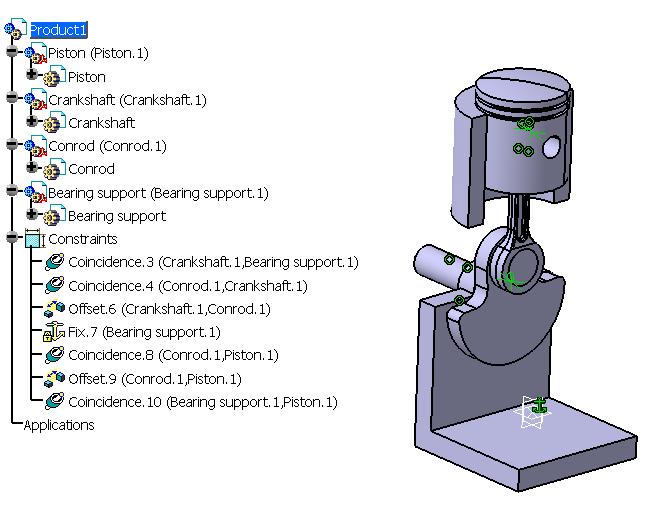 Figure 149: Dialog box of the Offset Constraint As the Crankshaft is still rotating around the crankpin axis and relocatable in direction of this axis, the Conrod has four degrees of freedom, which