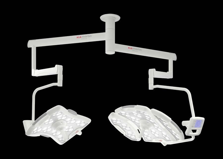 marled V16 / V10 D Mechanical Design Ceiling-mounted operating light consisting of ceiling tube, horizontal arm, spring arm, cardanic suspension and light head.