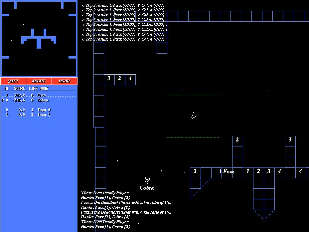2. XPILOT-AI Xpilot (Figure 1) is an open-source multiplayer 2-dimensional space shooter game. It implements physics that provide a realistic feel for a frictionless space environment.