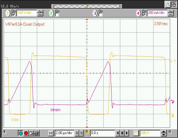 Waveforms 10 Waveforms Figure 13. shows the drain current and Vds at 230Vac full load.