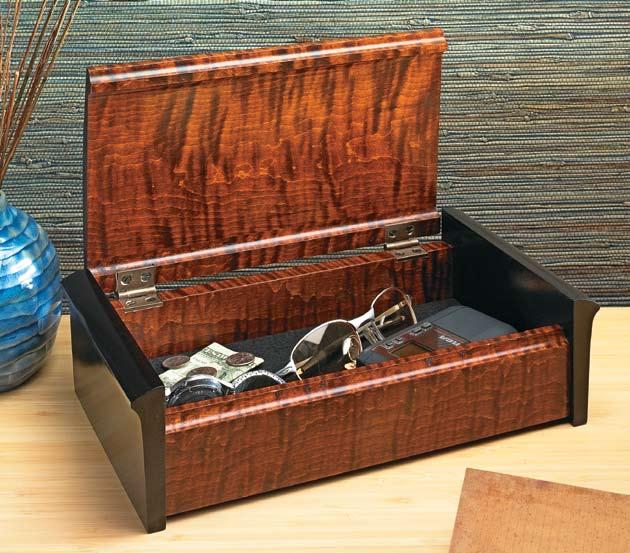 Feature Project urved-lid Treasure Box The curved lid and ebonized sides of this attractive box show off the highly figured wood and your woodworking skills.