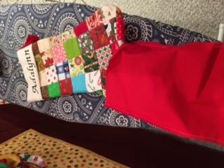Push it all the way in so that the top of the stocking with the cuff is in line with the top of the lining.