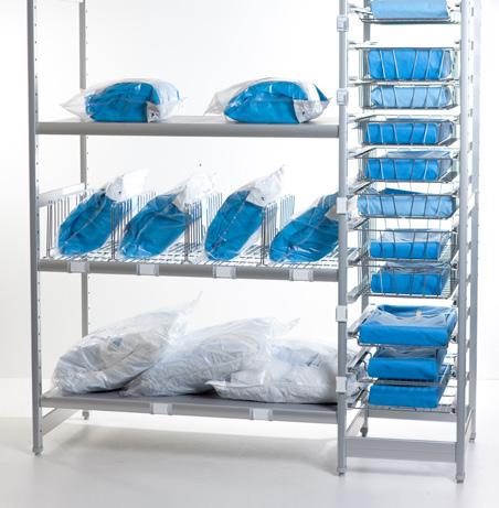 Easy mounting and cleaning The columns, connection and connection sets, guides and shelves can be assembled quickly and easily without extra tools.
