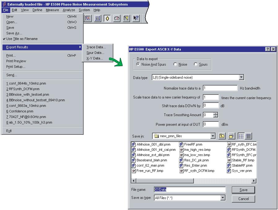 4 Expanding Your Measurement Experience Exporting X-Y data 1 On the File menu, point to Export Results, then click on X-Y