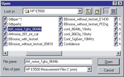 AM Noise Measurement Examples 12 3 In the File Name box, choose AM_noise_1ghz_8644b.pnm. See Figure 238. Figure 238Select the parameters definition file 4 Click the Open button.