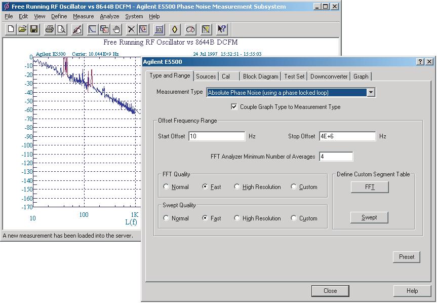 2 Introduction and Measurement E5500_main_screen 24 Jun 04 rev 2 Figure 5 Phase noise measurement subsystem main screen NOTE The default background for the