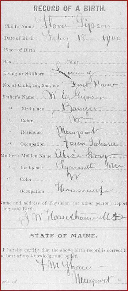 Field Title *Child s Given Names *Child s Surname Birth Flora Gipson Child s Titles or Terms *Birth Month Feb *Birth Day 18 *Birth Year 1900 Newport *Child s Gender Father s Given Names The