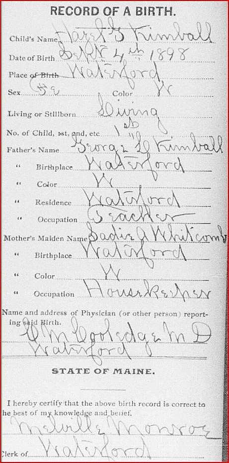 Field Title *Child s Given Names *Child s Surname Child s Titles or Terms *Birth Month *Birth Day 4 Birth Hazel G Kimball Sep *Birth Year 1898 *Child s Gender Father s Given Names Father s Surname