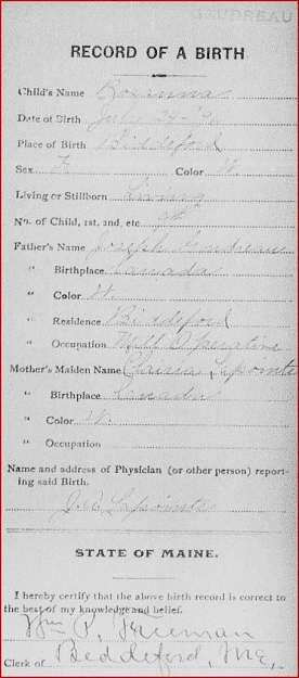 Field Title *Child s Given Names *Child s Surname Birth Rosanna Gaudreau Child s Titles or Terms *Birth Month Jul *Birth Day 24 *Birth Year 1896 Do not assume a child s surname from a parent s