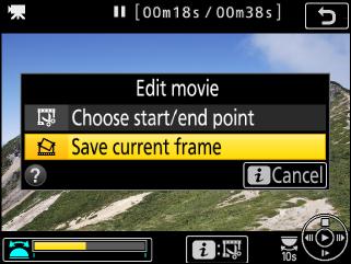Press i or J, then highlight Save current frame and press J to create a JPEG copy of the current frame.