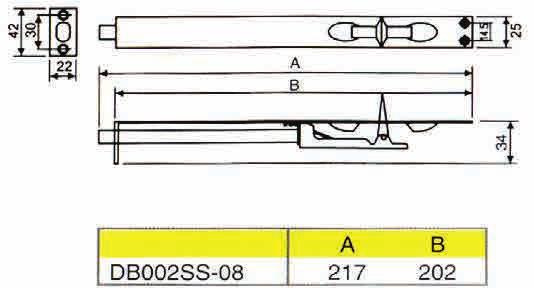YR-DB002SS-06-SSS Flush bolt, 6