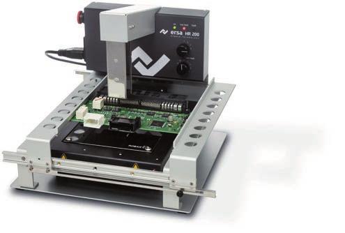The Ersa HR 200 hybrid rework system contains a 400 W hybrid highpower heating element to desolder and solder SMT components up to 30 x 30 mm.