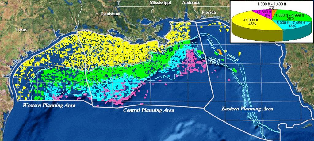 Gulf of Mexico Deepwater 150 Active Leases 1,000 1,499 ft Water Depth 1,800 Active Leases 1,500 4,999