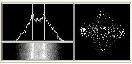 The upper picture, on the right, shows an oscilloscope pattern, of the amplitude, of the two frequencies, one driving the vertical sweep and the other driving the horizontal sweep The lower picture,